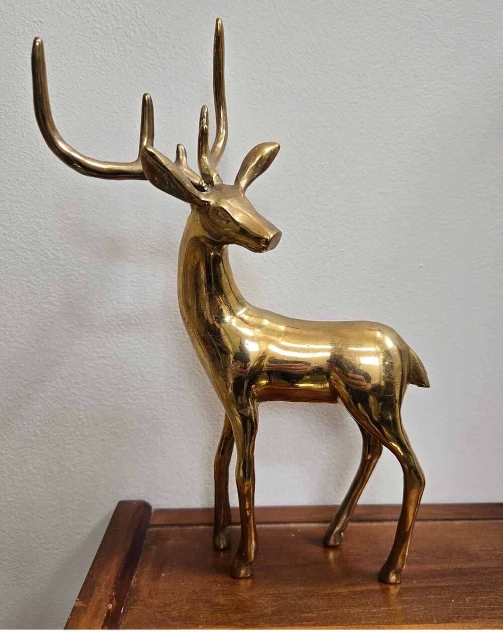 Vintage Solid Brass Stag Deer Buck Figure 10" High 1.8lbs MCM Decor